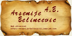 Arsenije Belinčević vizit kartica